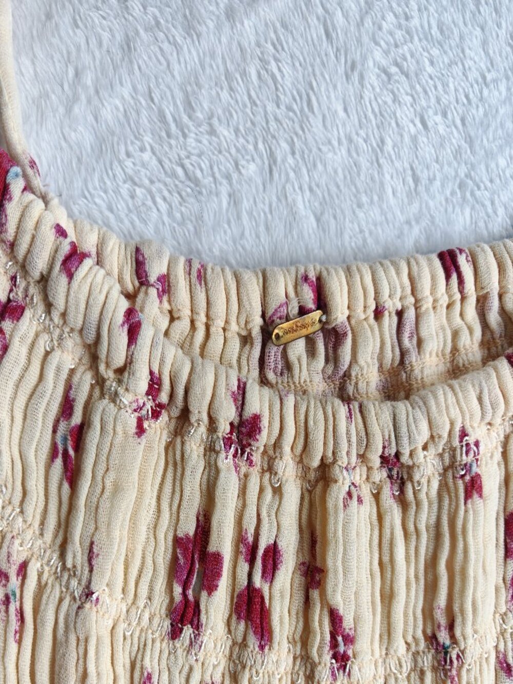 Free People Azure Midi Dress Floral Smocked Cotton Tie Strap Boho Sundress M - Picture 10 of 14
